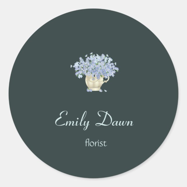 Sticker Rond Fleurs bleues en gris vase (Devant)
