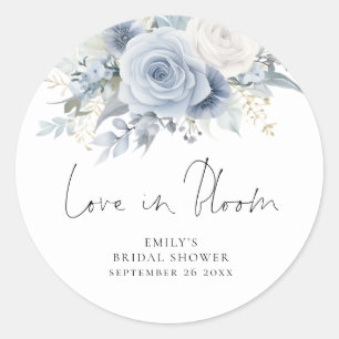 Sticker Rond Fleurs Bleues Poussiéreuses Modernes Amour en Fleu