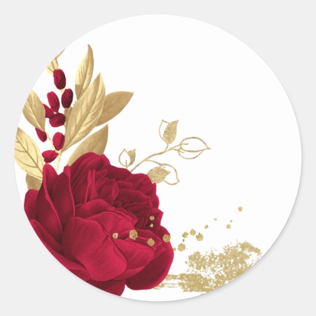 Sticker Rond fleurs bordeaux & or feuille blanc (Devant)