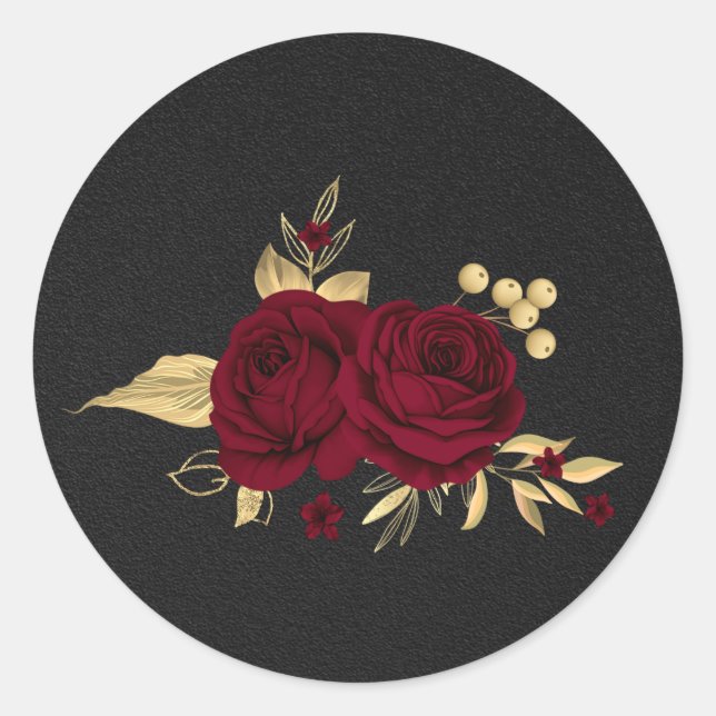 Sticker Rond fleurs bordeaux or feuille noir (Devant)