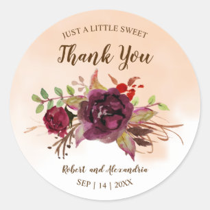 Sticker Rond Fleurs bourguignonnes Merci de Mariage doux