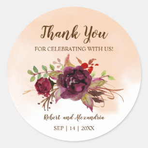 Sticker Rond Fleurs bourguignonnes Merci pour le Mariage à ve