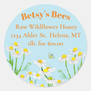 Sticker Rond Fleurs Chamomilles Abeilles Miel à vendre