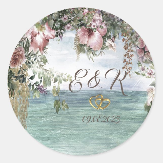 Sticker Rond Fleurs Chic Océan  (Devant)