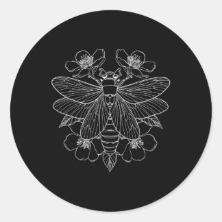 Sticker Rond Fleurs Cicada Bug Insect Artiste de tatouage Vinta