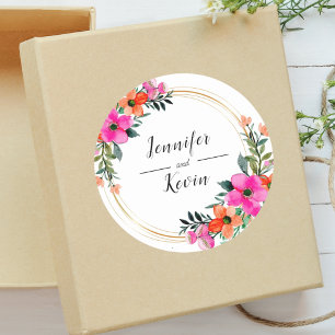 Sticker Rond Fleurs Colorées Herbe des Pampas Mariage