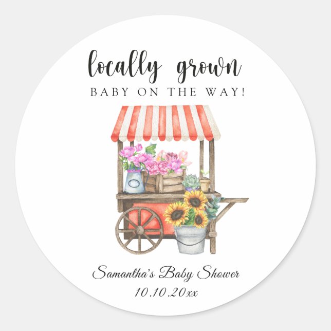 Sticker Rond Fleurs cultivées localement Baby shower du marché  (Devant)