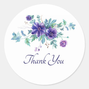 Sticker Rond Fleurs d'anémone aquarelle violette merci classe