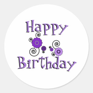 Sticker Rond Fleurs d'anniversaire, pourpres et noires, arrièr