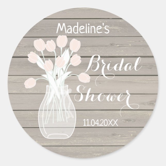 Sticker Rond Fleurs dans un pot sur une douche de mariée en boi (Devant)