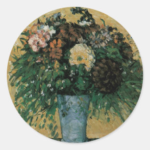 Sticker Rond Fleurs dans un Vase Bleu par Paul Cezanne Art Vint
