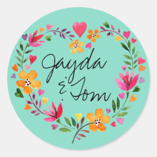 Sticker Rond Fleurs d'aquarelle couronne de coeur | MODIFIER LA