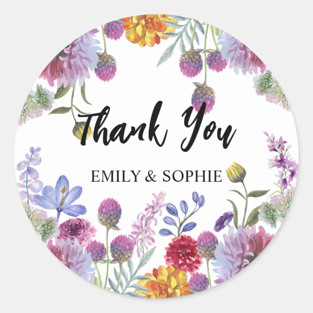 Sticker Rond Fleurs d'aquarelle de Merci personnalisées (Devant)