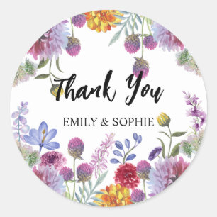 Sticker Rond Fleurs d'aquarelle de Merci personnalisées