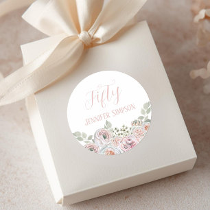 Sticker Rond Fleurs d'aquarelle délicates en rose pâle "Cinquan