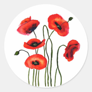 Sticker Rond Fleurs d'aquarelle des papillons rouges