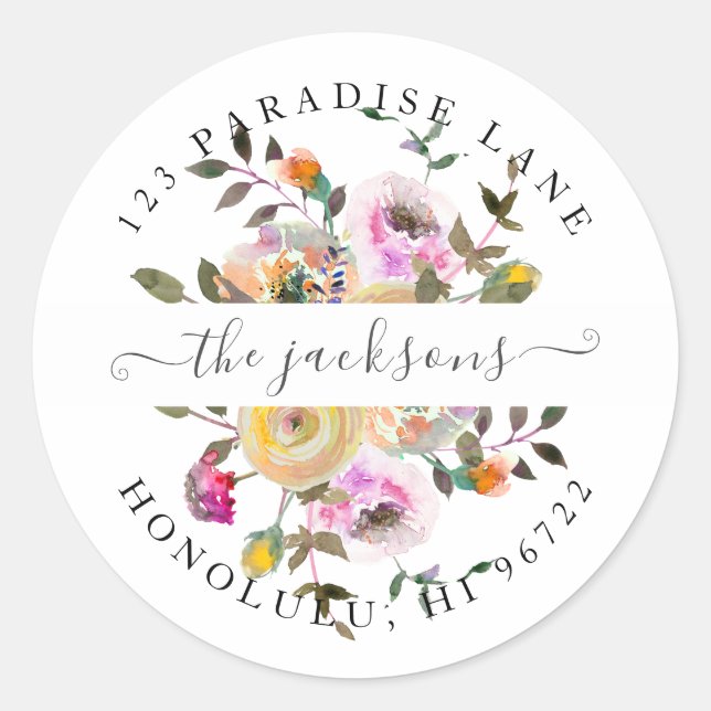 Sticker Rond Fleurs d'aquarelle Pastel Roses (Devant)