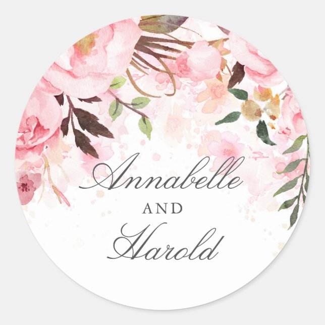 Sticker Rond Fleurs d'aquarelle rose (Devant)