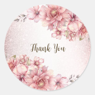 Sticker Rond Fleurs d'aquarelle rose fêtards Parties scintillan