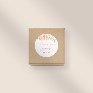 Sticker Rond Fleurs d'aquarelle rose Fille Baby shower Merci