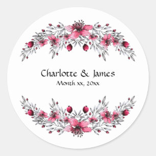 Sticker Rond Fleurs d'aquarelle rouge canneberge