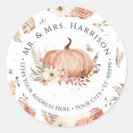 Sticker Rond Fleurs d'automne de citrouille de retour à l'adres