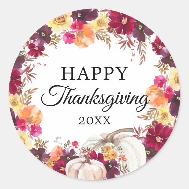 Sticker Rond Fleurs d'automne en aquarelle Citrouille de Thanks (Devant)