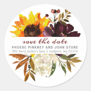 Sticker Rond Fleurs d'automne Enregistrer la date Adresse de re
