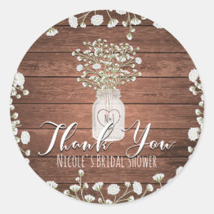 Sticker Rond Fleurs de Baby's Breath & Bois Élégant Favor Rural