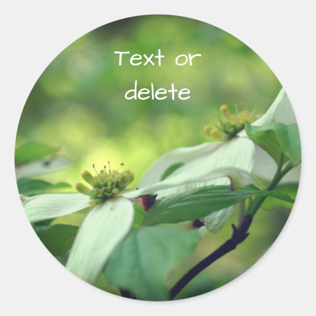 Sticker Rond Fleurs de bois de chien blanc personnalisées (Devant)