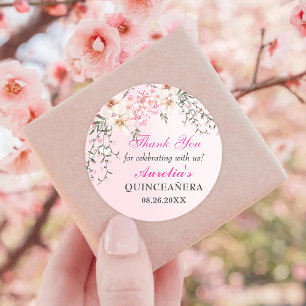 Sticker Rond Fleurs de cerises Sweet sixteen Floral Anniversair