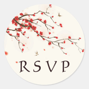 Sticker Rond Fleurs de cerisier Aquarelle Mariage floral RSVP