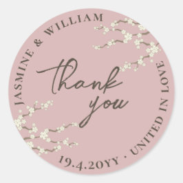 Sticker Rond Fleurs de cerisier Sakura Crème Mariage asiatique