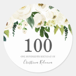 Sticker Rond Fleurs de Champagne Blanche 100e fête d'anniversai