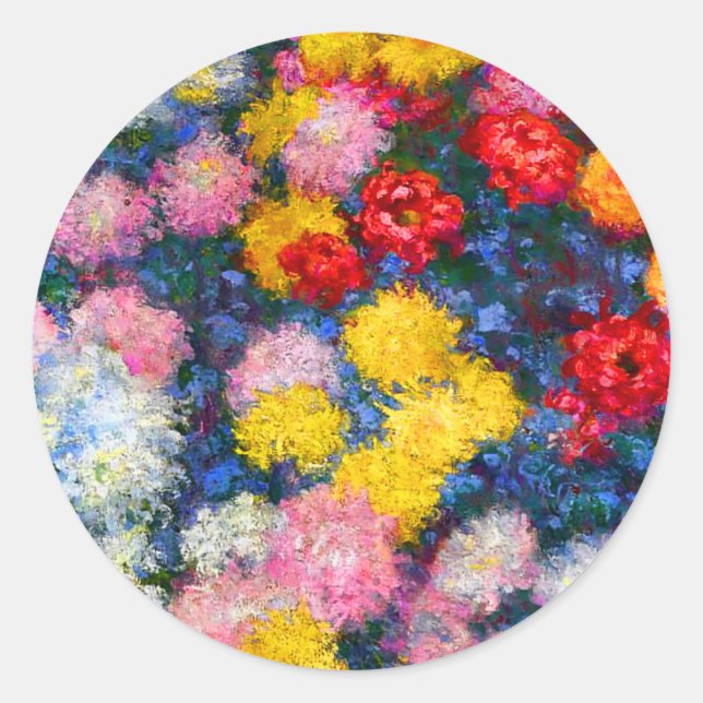 Sticker Rond Fleurs de chrysanthème dans un Vase Monet Art (Devant)