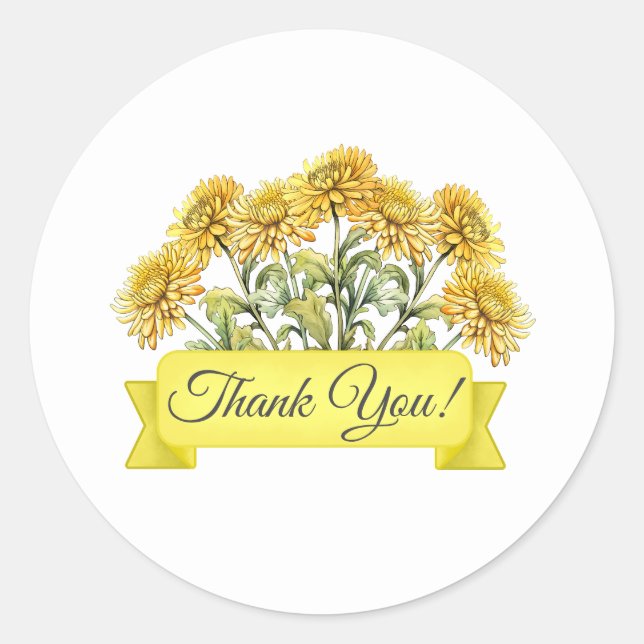 Sticker Rond Fleurs de chrysanthème Merci floral (Devant)