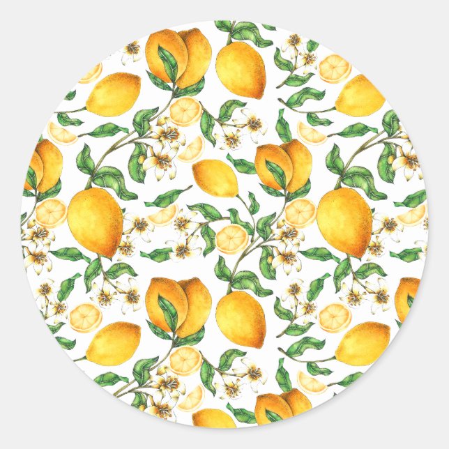 Sticker Rond Fleurs de citrons et de citrons jaunes Belles (Devant)