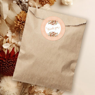 Sticker Rond Fleurs de couleur pêche à l'aquarelle Merci