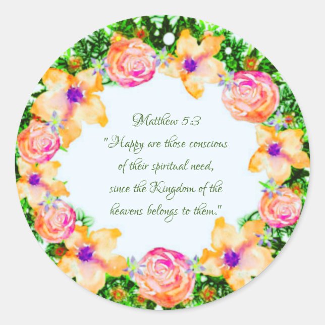 Sticker Rond Fleurs de couronne Verdure Floral Religieux Cadeau (Devant)