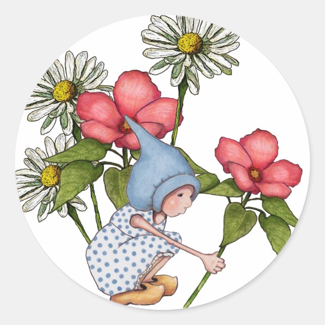 Sticker Rond Fleurs de cueillette, Fanstasy Art (Devant)
