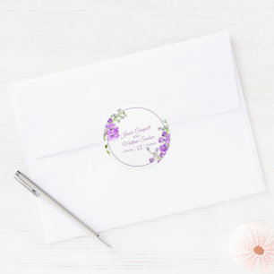 Sticker Rond Fleurs de delphinium art aquarelle violet mariage