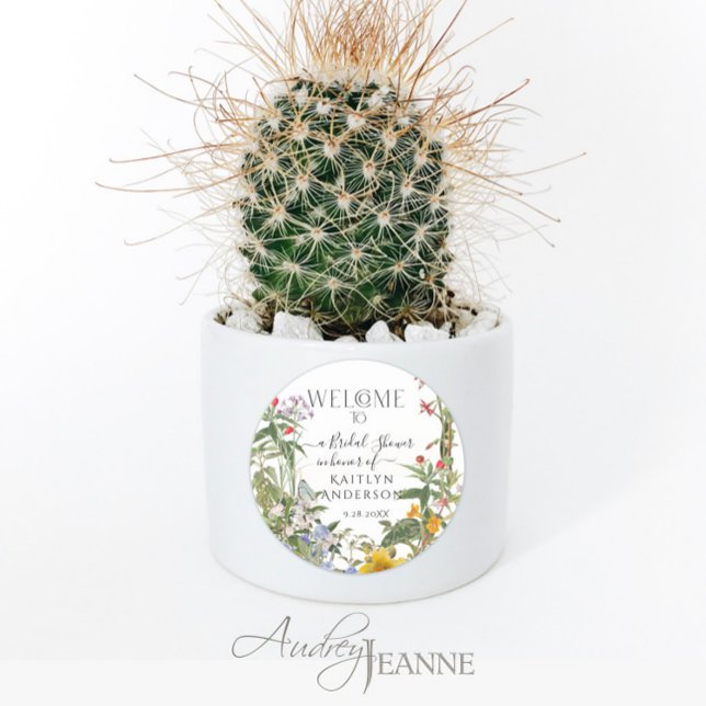 Sticker Rond Fleurs de Fête de Mariage Aquarelle Bienvenue (Créateur téléchargé)