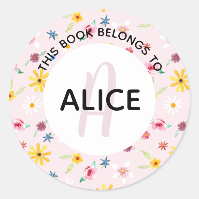 Sticker Rond Fleurs de fille Monogramme et plaque d'immatricula (Devant)