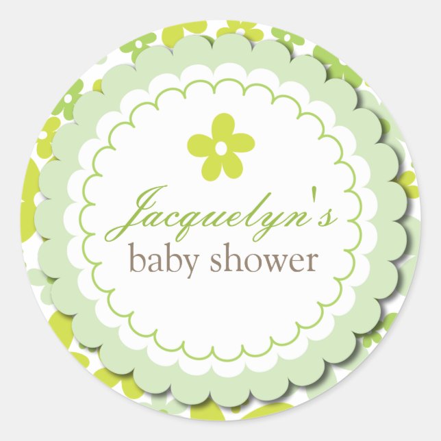 Sticker Rond Fleurs De Fleur De Faisée Vert Douce Garçon Ou Bab (Devant)