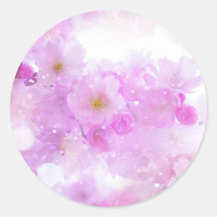 Sticker Rond Fleurs de fleurs de cerisier rose