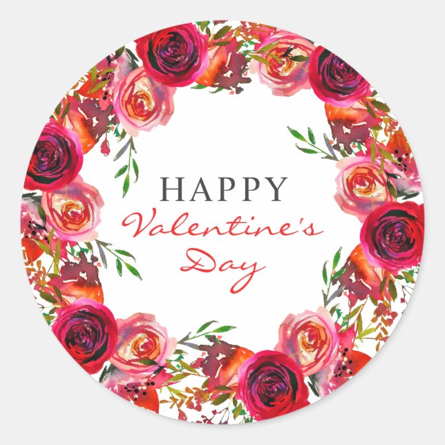 Sticker Rond Fleurs de flore aquarelle pour la Saint-Valentin r (Devant)