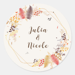 Sticker Rond Fleurs de forêt sauvage Mariage de feuillage de ch