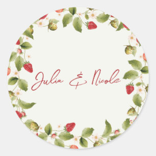 Sticker Rond Fleurs de Fraisier Sauvage Rouge Mariage