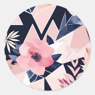 Sticker Rond Fleurs De Géométrie Moderne Rose Et Marine
