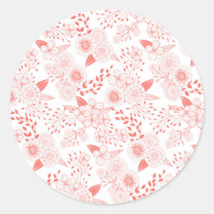 Sticker Rond Fleurs de gribouillis dans le corail vivant